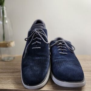 Navy Blue Suede Derbys with White Sole